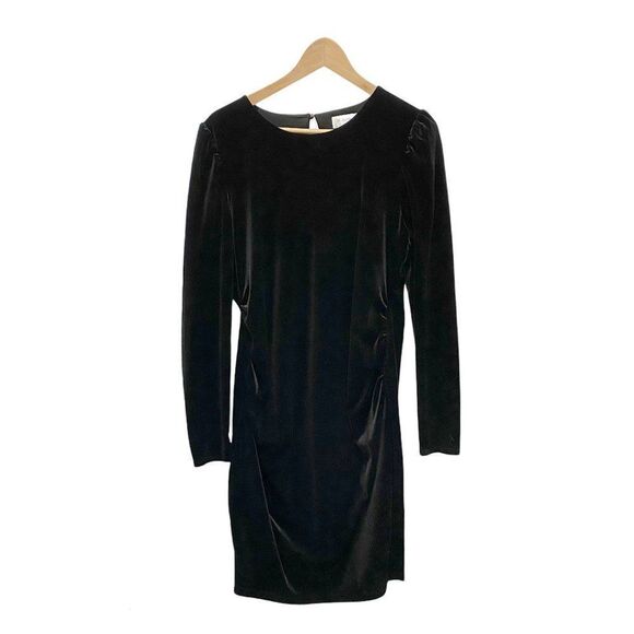 motherhood Maternity Velvet Puff Shoulder Dress Black - Picture 5 of 8